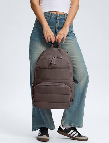 Uselike Travel Backpack for Women, 15.6 Inch Laptop Backpack, Quilted College Bookbag, Cute Work Backpacks, Water Resistant (Dark Brown) - color: Dark Brown