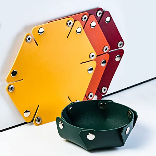 4-Pieces Dice Case & Storage Box PU Leather Folding Dice Holder | Round Dice Box, Dice Tray, Storage Polyhedral Dice, Dice Accessory, Jewelry Coin Storage, for Tabletop Games Board Games