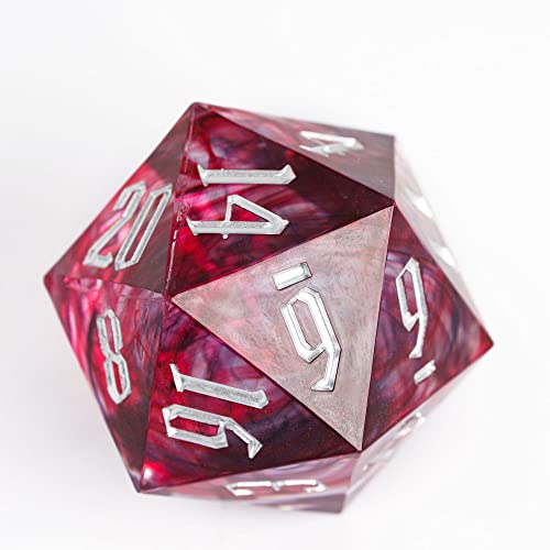 Cusdie Single D20 DND Dice with Sharp Edges and Glitter Foil Inclusions, 20 Sided D&D Dice, 33mm Handcrafted Polyhedral Dice, for Role Playing Game (Red/Black) - color: Red Black