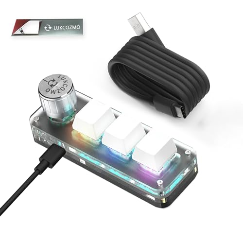 LUKCOZMO Macro Pad Macropad Macro Programmable Keypad Custom 3-Key Mini Mechanical Gaming Keyboard,One Handed Keyboard RGB LED Backlit OSU Functional Macropad Knob Type C(Update Software in USB Drive) - color: White