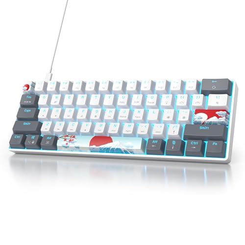 Owpkeenthy RGB Mechanical Keyboard 60 Percent Red Switches, Ultra-Compact Mini Wired Gaming Keybaord with Backlit PBT Dye-Sub Keycaps for Win/Mac/PC (White/Red Switch) - color: White/ Red Switch