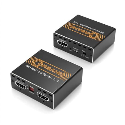 CORSAHD 4K@60Hz HDMI Splitter 1x2 4:4:4,18 Gbps,Supports Soundbar,HDCP Bypass,EDID,Duplicate/Mirror/Copy,Downscale, HDR,Dolby Vision Atmos,4K HDMI Splitter 1 in 2 Out for Dual Monitors