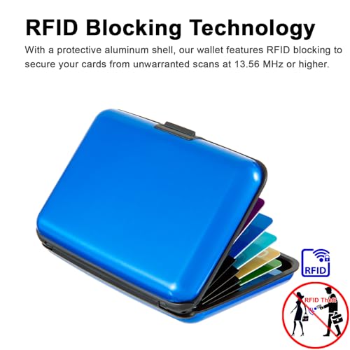 Credit Card Holder Small RFID Blocking Wallet Business Metal Slim Mini Aluminum Hard Case for Women Men - color: Blue