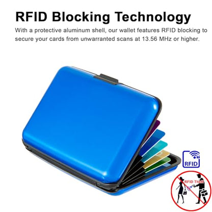 Credit Card Holder Small RFID Blocking Wallet Business Metal Slim Mini Aluminum Hard Case for Women Men - color: Blue