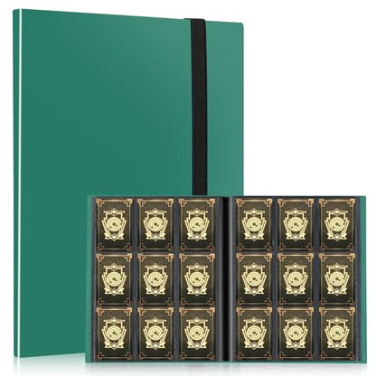 Card Binder, EDUDIIU 9 Pockets Premium Trading Card Binders, Cards Collection Binder Album, Side Loading Yugioh Holder Book for Sport, Football, Baseball Collector - Green - color: Green