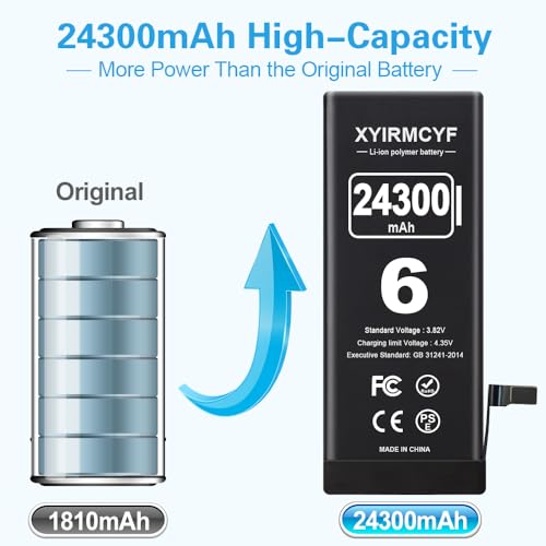 XYIRMCYF 24300mAh Super Capacity Battery Compatible with iPhone 6/6G, New 0 Cycle Li-Polymer Replacement Battery for iPhone 6/6G, with Professional Repair Tool Kit - color: 6-24300