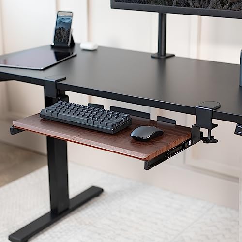 VIVO Small Keyboard Tray, Under Desk Pull Out with Extra Sturdy C Clamp Mount System, 20 (26 Including Clamps) x 11 inch Slide-Out Platform Drawer, Dark Walnut Top, Black Frame, MOUNT-KB05ES-D | Keyboard Tray for Typing, Slide Out Platform, Extra Sturdy C