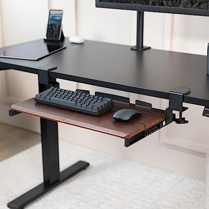 VIVO Small Keyboard Tray, Under Desk Pull Out with Extra Sturdy C Clamp Mount System, 20 (26 Including Clamps) x 11 inch Slide-Out Platform Drawer, Dark Walnut Top, Black Frame, MOUNT-KB05ES-D | Keyboard Tray for Typing, Slide Out Platform, Extra Sturdy C