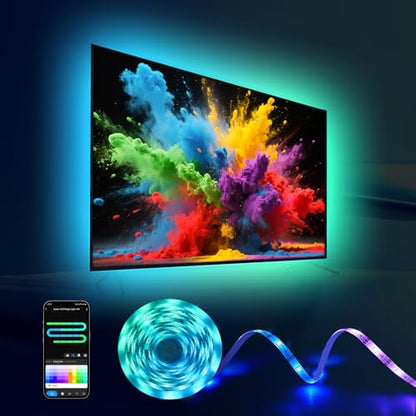 16.4ft LED Lights for 50-75 Inch TV, RGB+IC TV Lights Backlight Strip Behind, with 44 Scene Modes, Bluetooth APP and Voice Control, Music Sync Smart Ambient Lighting for Gaming, Bedroom, Living Room - size: 16.4ft