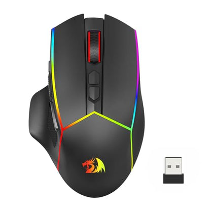 Redragon Axe M814 Programmable Wireless Gaming Mouse, with RGB Streaming Lights, 8 programmable Buttons, max 8000DPI,15G Acc,Multifunctional Software, Ergonomic Design
