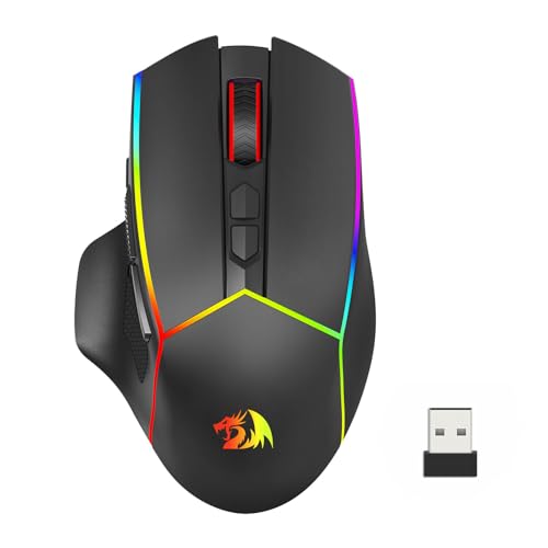 Redragon Axe M814 Programmable Wireless Gaming Mouse, with RGB Streaming Lights, 8 programmable Buttons, max 8000DPI,15G Acc,Multifunctional Software, Ergonomic Design