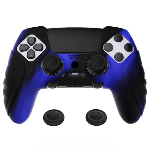 PlayVital Guardian Edition Anti-Slip Ergonomic Silicone Cover Case for ps5 Edge Controller, Soft Rubber Protector Skin for ps5 Edge Wireless Controller with Thumb Grip Caps - Blue & Black - color: Blue & Black