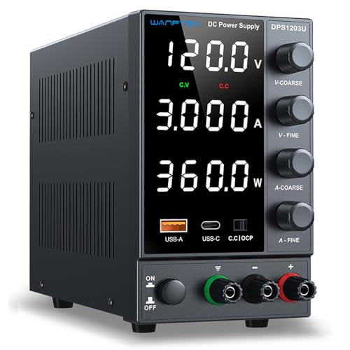DC Power Supply 0-120V 0-3A, Bench Power Supply with Encoder Knob, Adjustable Regulated Power Supply with 5V 3.6A USB & Type-C Quick-Charge, Variable Power Supply with Overcurrent Protection - color: Black, size: 0-120V 0-3A