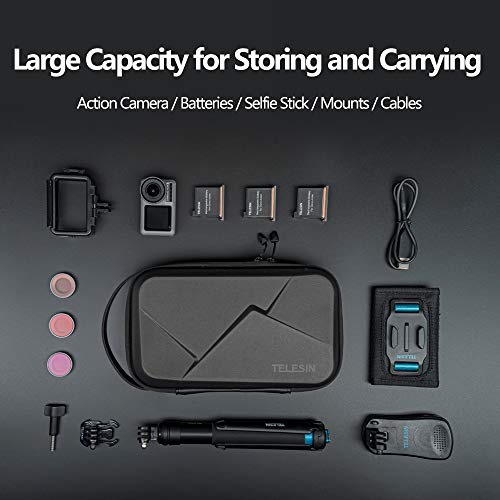 TELESIN Hard Carry Case Waterproof Carrying Bag for Go Pro Mission 1 PRO Hero 13 12 11 10 9 DJI Osmo Action 6/5 Pro/4/Pocket 4 3/Nano Insta360 X5/X4/X3 Ace Pro 2 EDC Tech Pouch Camera Accessories - size: Standard