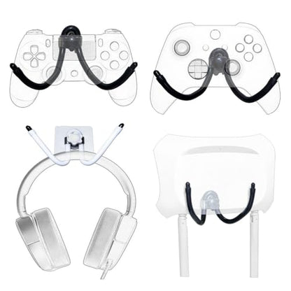 Moldable Adhesive Wall Hooks, Bendable Controller Mount for Gaming, Universal Headset & Router Holder, No Drill Peel & Stick, Silicone Material, 4 Pack (2W/2B)