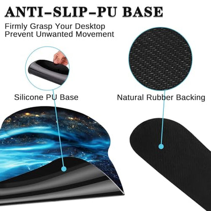 Britimes Blue Black Galaxy Keyboard Mouse Pad Set Desk Ma Space Abstract 4in1 Large Mousepad+Keyboard Wrist Rest+Mouse Wrist Rest+Coaster Ergonomic Design for Home Office Computer 35.4x15.7 inches - color: Blue Black Gold Galaxy