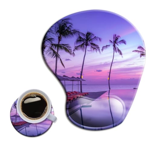 HOPONY Ergonomic Mouse Pad with Wrist Support Gel Mouse Pad with Wrist Rest, Comfortable Computer Pad for Laptop, Pain Relief Mousepad with Non-Slip Rubber Base, 9 x 10 in,Palms Beach - color: Palms Beach, size: 9.4L x 8.3W inches