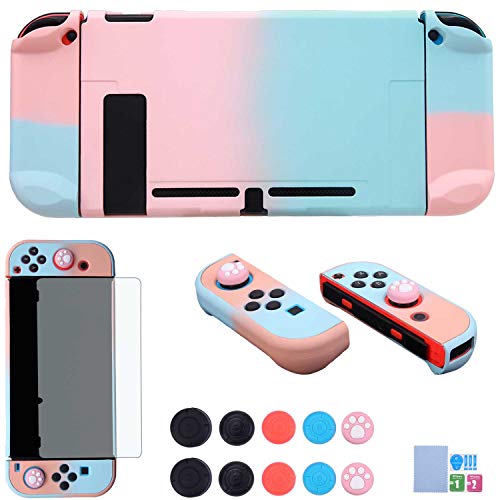 Dockable Case for Nintendo Switch - COMCOOL 3 in 1 Protective Cover Case for Nintendo Switch and Joy-Con Controller with Screen Protector and Thumb grips - Pink and Blue - color: Pink Blue