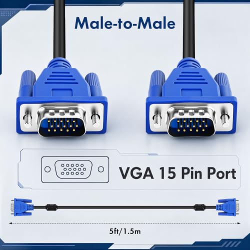 20 Pack 5ft Vga Cable Hd15 Male to Male, High Speed 1080p Fhd 60hz High Resolution Video Adapter for Monitor TV PC Projector Gaming Console