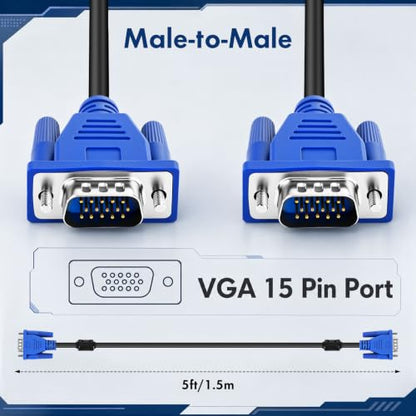 20 Pack 5ft Vga Cable Hd15 Male to Male, High Speed 1080p Fhd 60hz High Resolution Video Adapter for Monitor TV PC Projector Gaming Console