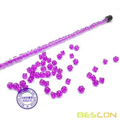 Bescon 49pcs Gem Purple Mini Polyhedral Dice Set in Long Tube, Gem Mini Role Playing Polyhedral Dice 7X7pcs, Long Stick Set - color: 7x7 49pcs Gem Purple Tube