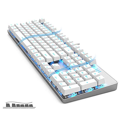 Merdia Hot Swappable 104 Keys Full Size Mechanical PC Gaming Keyboard | Blue Switch White Mechanical Wired Computer Keyboards | LED Backlit 104 Keys US Layout Light Up Wired Gaming Keyboard - color: Blue Switch White