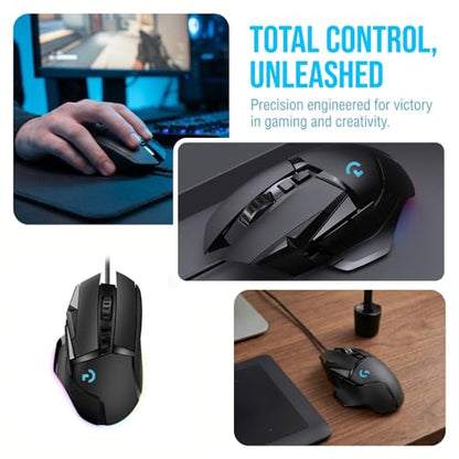 G502 High Performance Wired Gaming Mouse, Ergonomic RGB Gaming Mouse Wired with 7200 Adjustable DPI, 8 Programmable Buttons, Professional Software for Gamer Office [Black]
