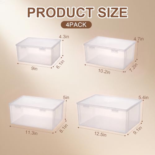 Gerrii 4 Pack Extra Large Board Game Storage Organizer Box, Plastic Storage Container 12.5"/ 11.3"/ 10.1"/ 9" with Latch Lid, Stackable Craft Paper Case for Puzzles, Cards, Chess Pieces, Art Supplies - size: 12.5"/ 11.3"/ 10.1"/ 9"