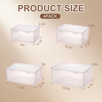 Gerrii 4 Pack Extra Large Board Game Storage Organizer Box, Plastic Storage Container 12.5"/ 11.3"/ 10.1"/ 9" with Latch Lid, Stackable Craft Paper Case for Puzzles, Cards, Chess Pieces, Art Supplies - size: 12.5"/ 11.3"/ 10.1"/ 9"