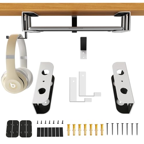 BYMECOST Under Desk Laptop Mount, Metal Under Desk Storage Holder, White | for Devices Up to 1.37" Thick with hook, MacBook, Mini, Keyboard, Router, with Anti-Scratch Silicone - color: White, size: 2.1" with hook