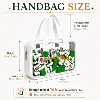 Empty Mahjong Tile Bag American Clear Mahjong Case with Zipper | PVC Mahjong Bag Storage 166 Tiles Waterproof Holder with Handles Letters Printed for Game Days Gift Travel White Case Only - color: White