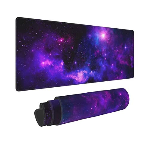Large Gaming Mouse Pad XL, Galaxy Full Desk Mousepad with Stitched, Long Non-Slip Base Keyboard Pad with Space, Extended PC Laptop Computer Mat Gifts for Men Office Decor, (Purple, 31.5*11.8 In) - color: Purple Galaxy