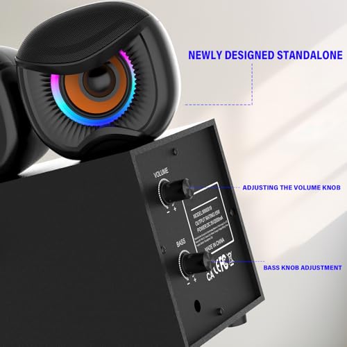 2.1 Computer Speakers, Gaming Stereo System with RGB Subwoofer, Wired USB Powered 3.5mm Auxiliary Speakers for PCs, Laptops, Tablets, Phones - Black
