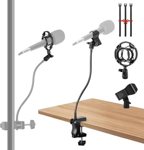 2-in-1 Podium Microphone Holder & Mic Holder -13.78" Flexible Gooseneck Desktop Mic Stands Holder for Lectern Podium Podcast Meetings Lectures Pulpit Streaming Gaming Studio (Upgrade)