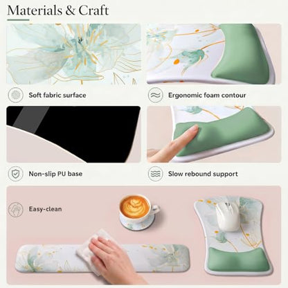 Gel Mouse Pad & Memory Foam Keyboard Wrist Rest Set Sage Green Floral - color: Sage Green Floral
