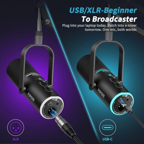 PUPGSIS XLR/USB Podcast Microphone, Gaming Mic with Mute Button, Reverb Effects, Noise Cancellation, Boom Arm Stand, Headphones Jack, Dynamic Microphone for Streaming/Recording/Gaming/Vocal-Black - size: With Boom Arm