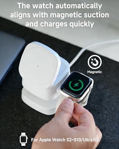 4-in-1 Wireless Charging Station, 15W Fast Charging with Adjustable Night Light, Multi Device Charging Station, Compatible with iPhone 15/14/13/12 Series, Apple Watch, AirPods – White - color: WHITE