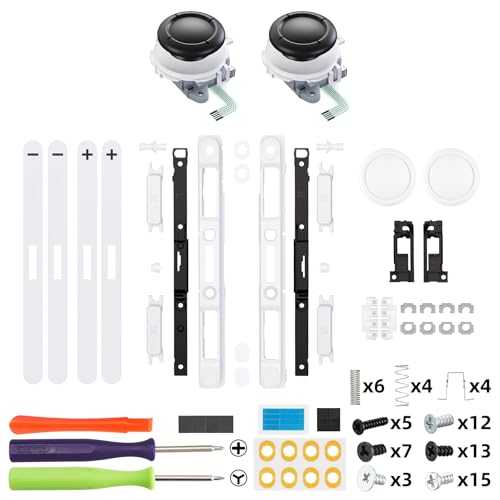 eXtremeRate Replacement 3D Joystick & Thumb Grips & Side Rail Shell Buttons for Nintendo Switch 2 JoyCon, Console Rail Stickers Controller Left Right Analog Stick Thumbsticks Caps for Switch 2 - White - color: White