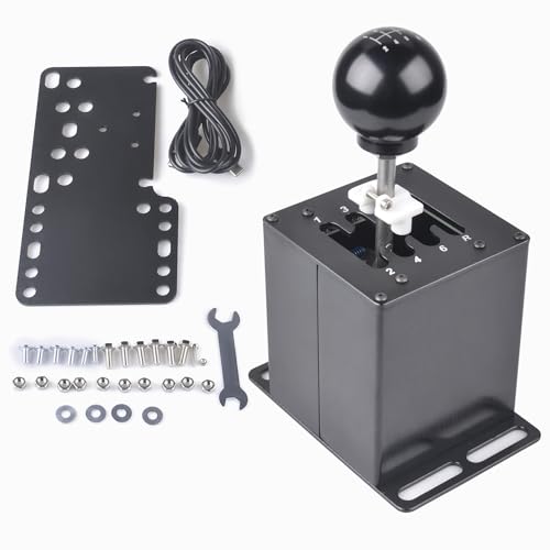 CNRAQR PC USB Racing Game Simulator Shifter with Desk/Chair Mount Bracket Plate Compatible with LO GITECH G29 G27 G25 G920,T300RS/GT 6+R - color: 6R+Plate