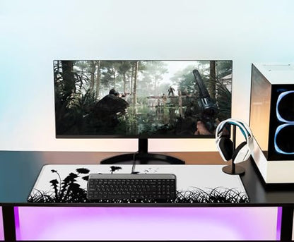 Large Gaming Mouse pad, Waterproof Mousepad with Stitched Edges, Premium Microfiber Cloth Surface, Non-Slip Base Keyboard Desk Mat for Home Office Gaming, Flowers Plants - color: Flowers Plants, size: 31.5L x 11.8W inches