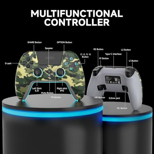 ASRVA Camo Wireless Pro Controller for PS5, Hall Effect Joystick No Drift, 2 Back Paddles, Macro, Gyro, 1000mAh, RGB, Compatible with PS5/Pro/Slim/PC/iOS/Android - color: Camo