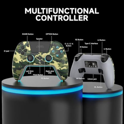ASRVA Camo Wireless Pro Controller for PS5, Hall Effect Joystick No Drift, 2 Back Paddles, Macro, Gyro, 1000mAh, RGB, Compatible with PS5/Pro/Slim/PC/iOS/Android - color: Camo