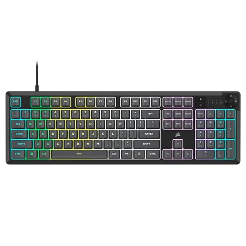 Corsair K55 CORE RGB Membrane Wired Gaming Keyboard – Quiet, Responsive Switches – Spill Resistance – Ten-Zone RGB – Media Keys – iCUE Compatible – QWERTY NA – PC, Mac – Gray - color: Gray, style: K55 CORE RGB