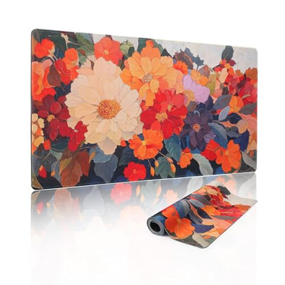 Extended Mouse Pad, Floral Design, 35.4 x 15.7 Inches, Microfiber Cloth Surface, Non-Slip Rubber Base, Rectangular Desk Mat for Gaming and Work - color: Dm13-blooming Flowers