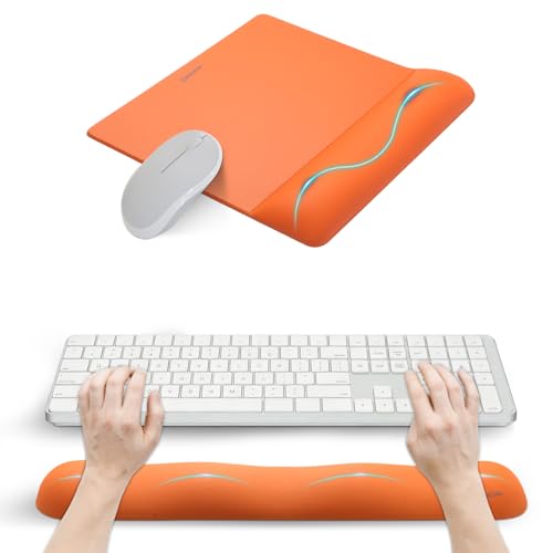 UnivoColors Wide Size Mouse Pad with Wrist Rest&L-Size Keyboard Wrist Rest Set,Premium PU Material,Low-Rebound Cushion,Ergonomic Design,Smooth Mouse Control with Hard Plate,Reduces Fatigue,Tangerine - color: Wide Set_tangerine, style: Wide Size Mouse Pad