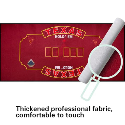 2-in-1 Casino Night Poker Mat, 36"x72" Double-Sided Texas Hold'em & Blackjack Felt Table Cover, Non-Slip Steel Clamps Included, Perfect for Game Night, Home & Casino Parties - color: Red