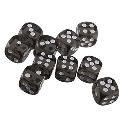 10PCS Polyhedral Dice - D6 Acrylic Dice (16mm) for RPG, MTG, DND, Table Games (Transparent Black) - color: Transparent Black