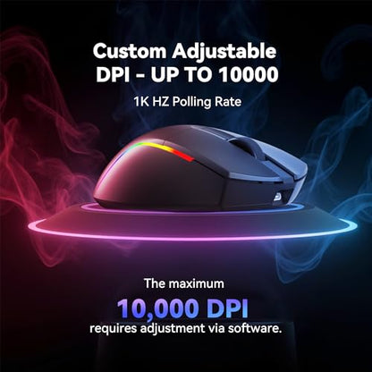 Redragon S107KS Wireless Gaming Keyboard and Mouse, RGB Backlit, 3 Mode (Wired/2.4G/BT), Up to 10,000 DPI Gaming Mouse with Software, Ultra Lightweight 65g, 25 Key Anti-Ghosting Keyboard for PC - color: Black-New