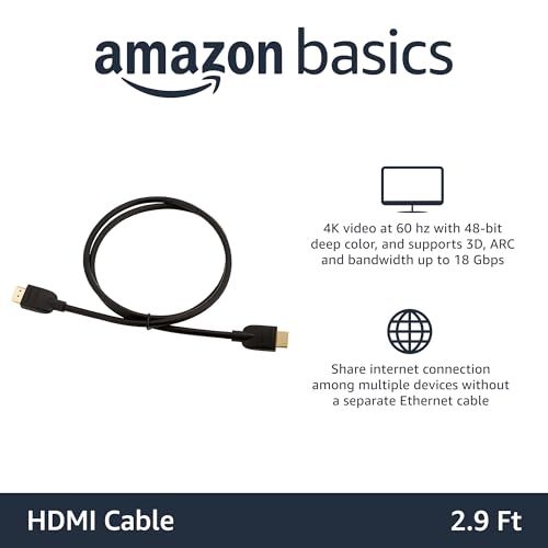 Amazon Basics HDMI Cable, 3ft, 4K@60Hz, High-Speed HDMI 2.0 Cord, 18Gbps, 2160p, 48 bit, Compatible with TV/PS5/Xbox/Roku, Black - size: 3 Feet, style: 1-Pack