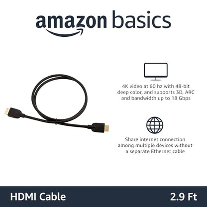 Amazon Basics HDMI Cable, 3ft, 4K@60Hz, High-Speed HDMI 2.0 Cord, 18Gbps, 2160p, 48 bit, Compatible with TV/PS5/Xbox/Roku, Black - size: 3 Feet, style: 1-Pack